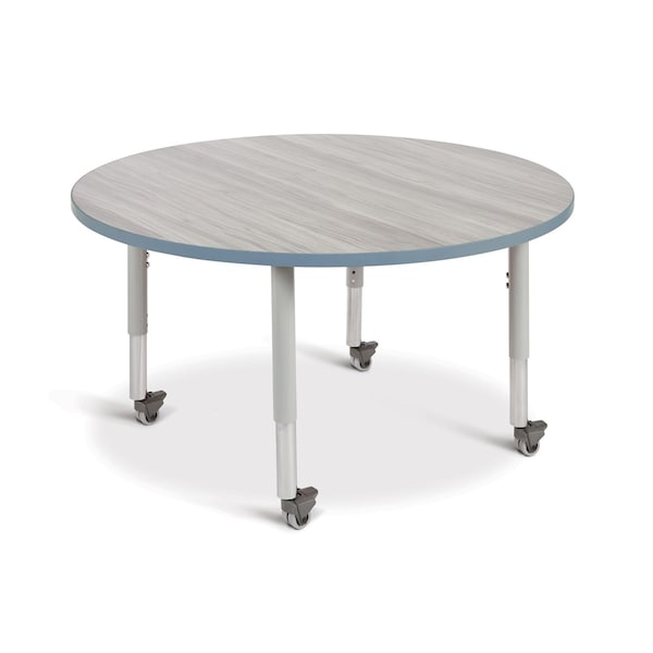 Berries Round Activity Table, 48 in. Diameter, Mobile, Driftwood Gray/Coastal Blue/Gray